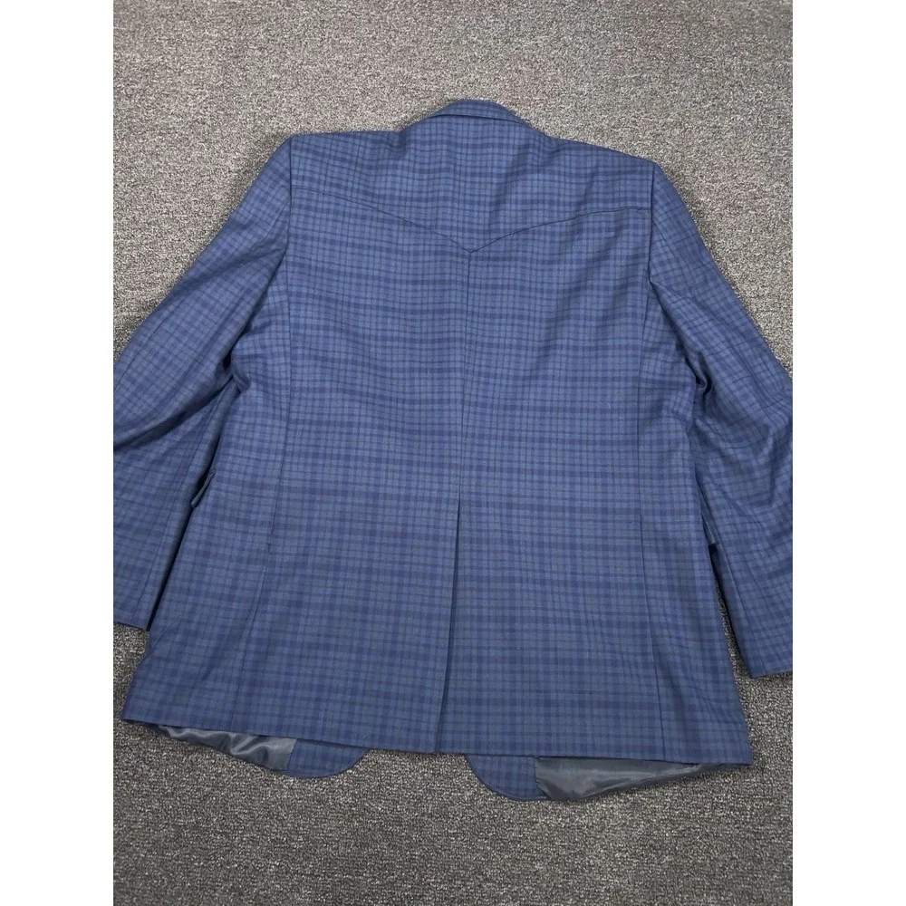 Circle S Western Blazer Jacket Men 48L Blue Gingham Check‎ Yokes Cowboy Ranch